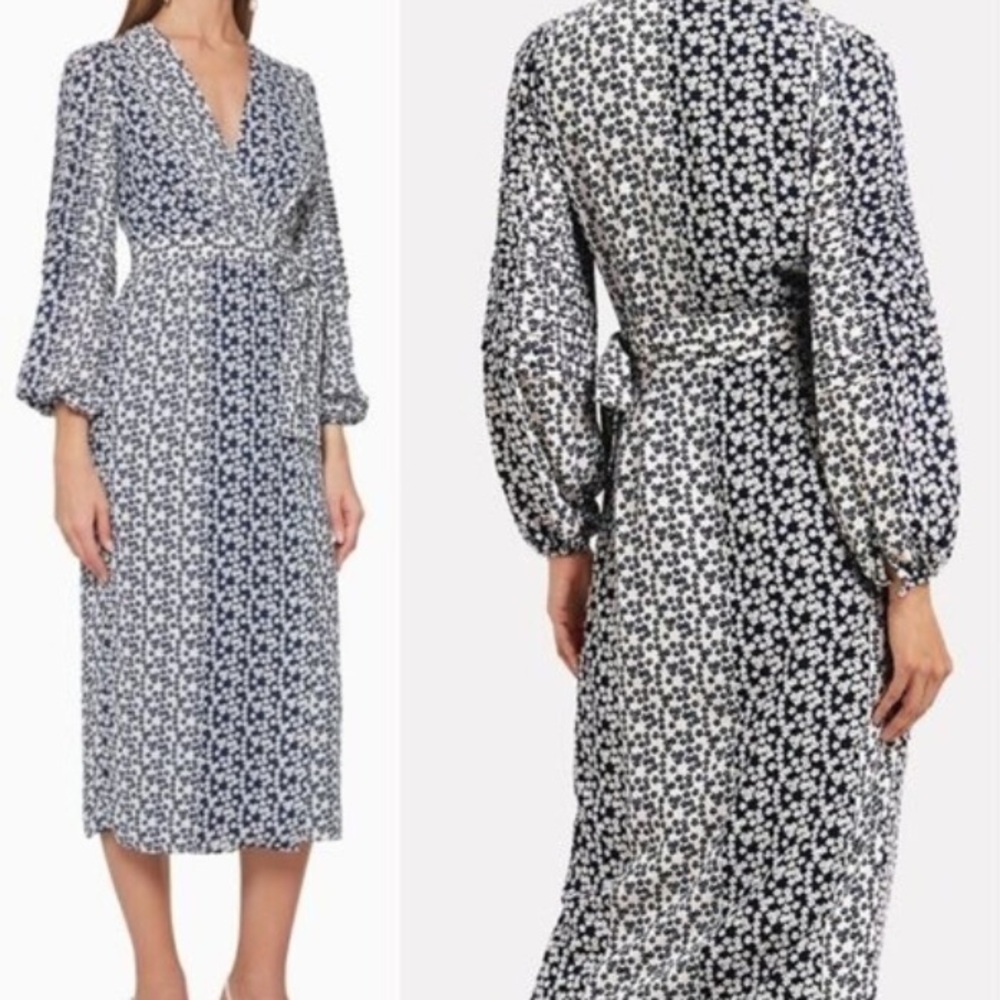 Wrap Floral Maxi Dress - Navy and White